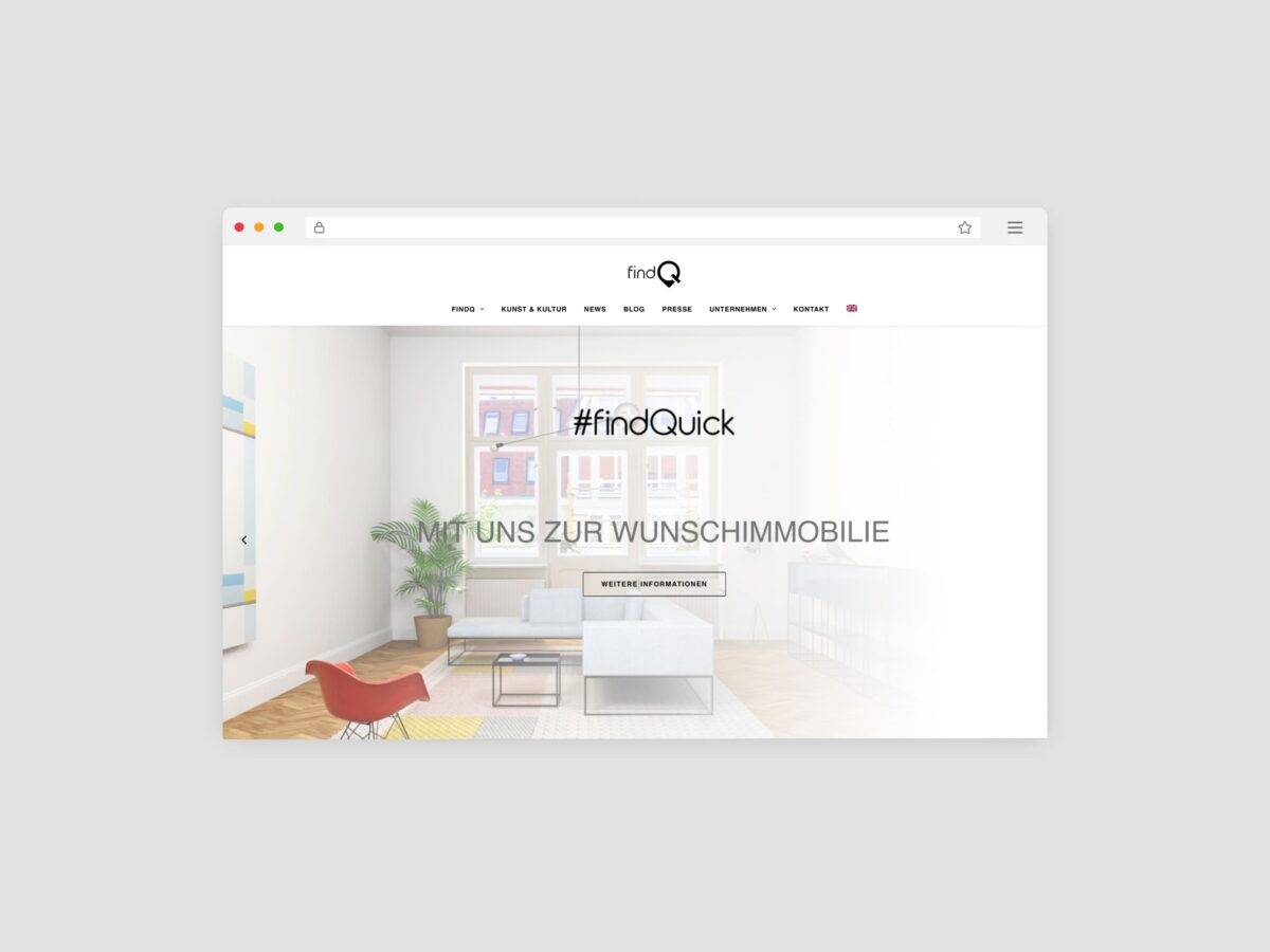 Webseiten-Mockup des Referenzprojekts findQ