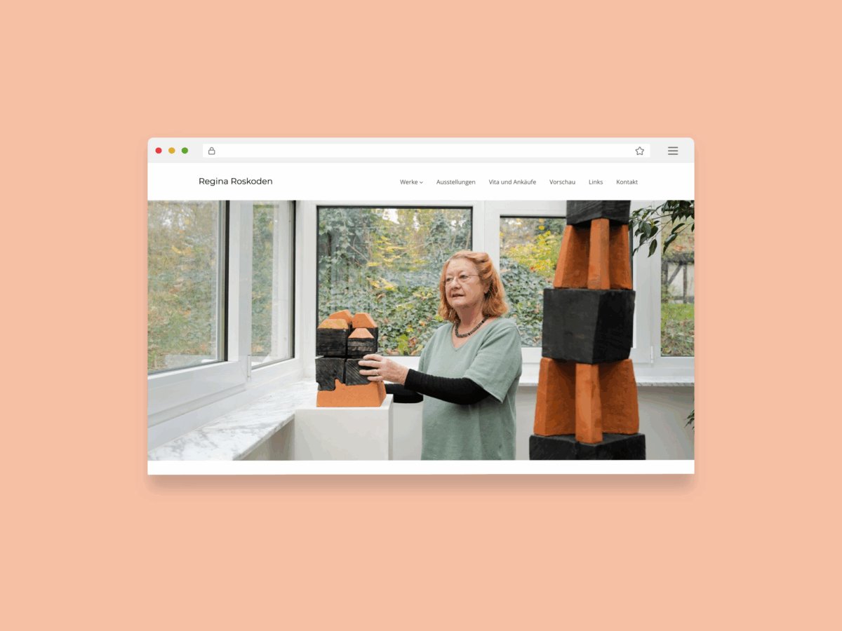 Webseiten-Mockup der Künstlerin Regina Roskoden
