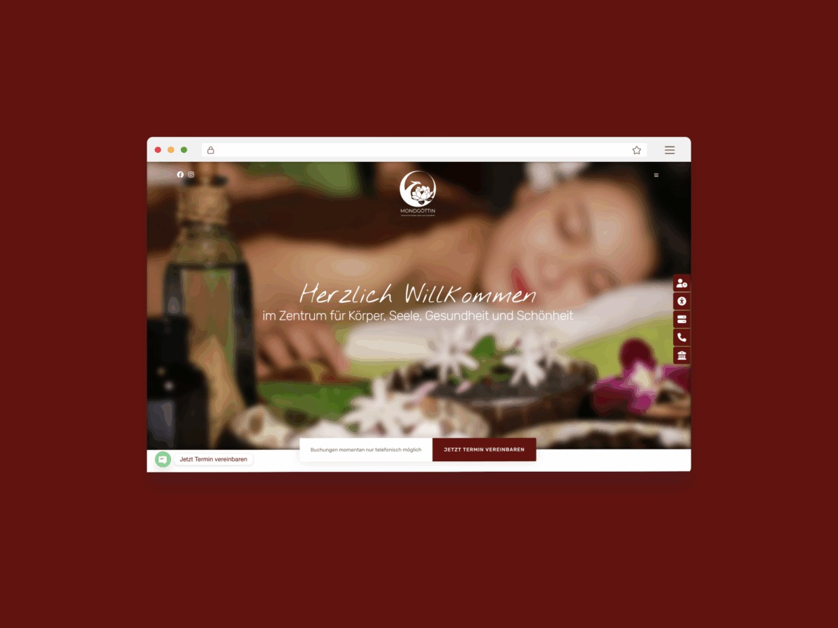 Auf dem Bild ist ein Webseiten-Mockup der Mondgöttin Jasmine Ensle zu sehen.