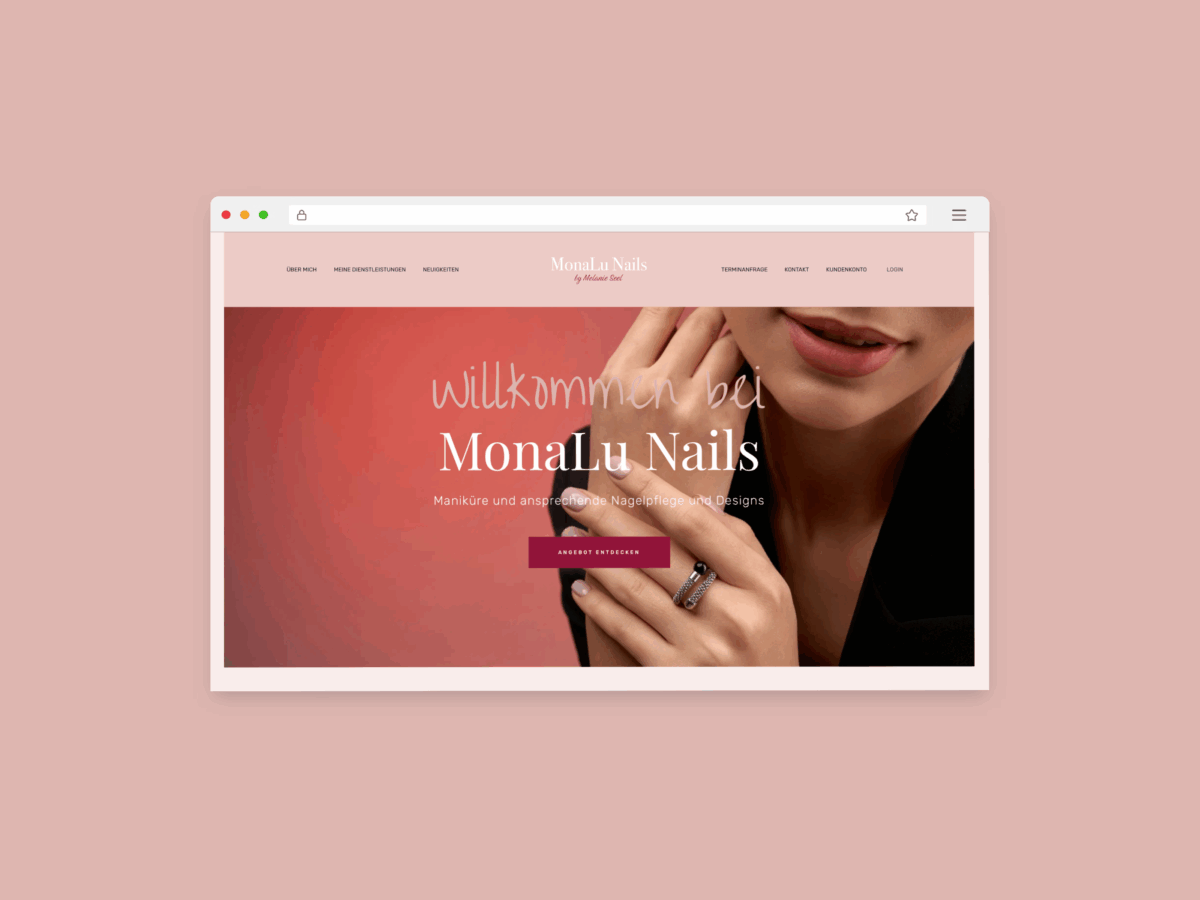 Auf dem Bild ist ein Webseiten-Mockup zu sehen von der Webseite monalunails.de