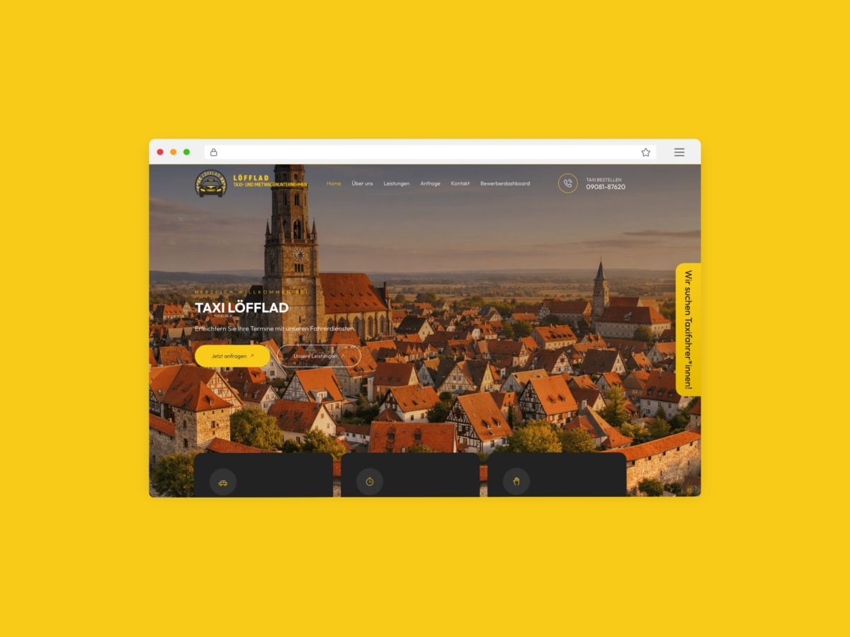 Mockup und Thumbnail für das Referenzprojekt "Webseite für Taxi Löfflad"